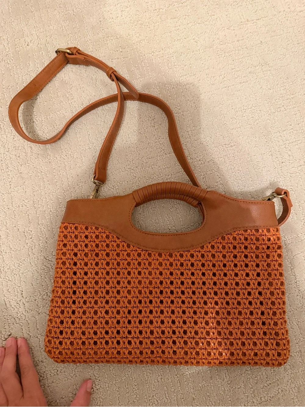 Anthropologie Woven Leather Top-Handle Crossbody Bag - Tan